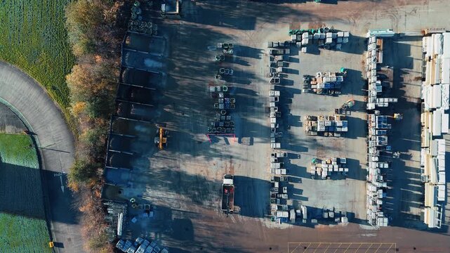 Aerial view of a large industrial parking lot. Industrial chemical plant