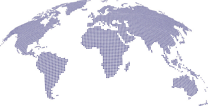 Perspective View of a World Map Formed by Blue Dotted Halftone Pattern