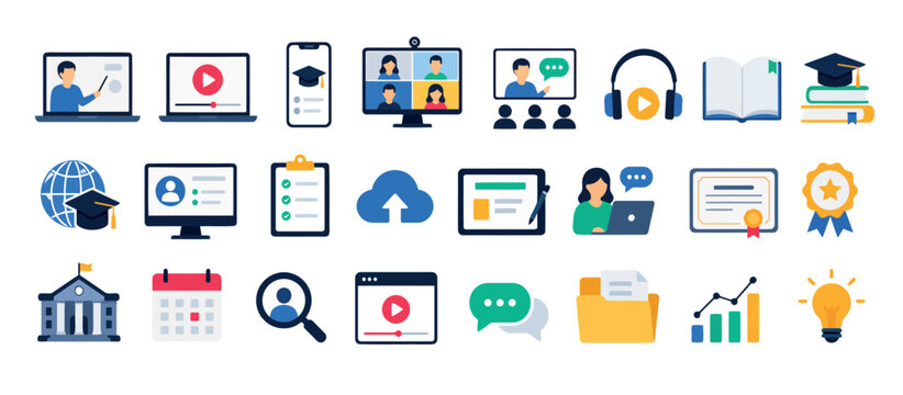 Colorful flat icons of various devices and gadgets.