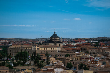 Fototapeta premium Panoramic view of Toledo historic city center under blue sky, Spain
