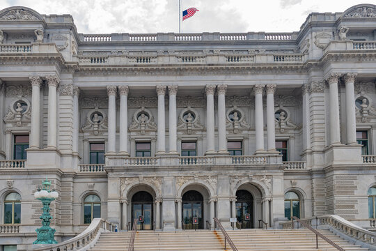 Monumental Columns And Main Entrance Of Library Of Congress In Washington DC USA