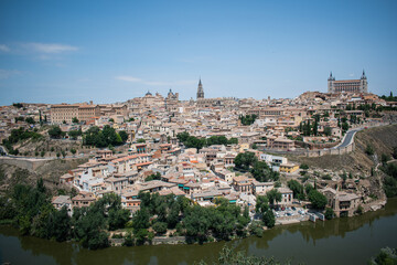 Naklejka premium Panoramic skyline of Toledo with Alcázar and Cathedral, Spain