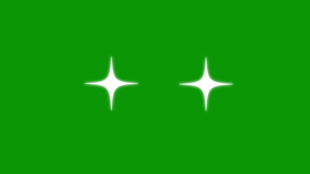 Flat vector doodle sparkle animation, white cartoon blinking stars shining light effect, cosmic night sky twinkle elements, seamless loop festive for video editing, 4k video green screen background