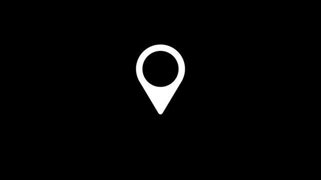 Minimal white location pin dropping animation icon on black background, GPS map pointer marker bounce motion graphics footage