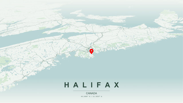 Minimalist vector map of Halifax, Nova Scotia. High-quality scalable illustration of Halifax geographic boundaries, Halifax Harbour, Bedford Basin, Northwest Arm shoreline networks for posters design.