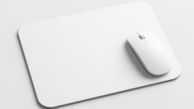 White wireless computer mouse and mousepad on clean background for technology.