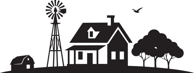Fototapeta premium A bold, black silhouette showcases a farmhouse scene. black icon silhouette vector