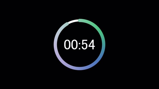 1 Minute Countdown Timer Animation, Modern Timer Interface Overlay on Transparent Background, Completes in 60 Seconds, 4K 