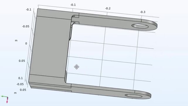 Video animation of engineering 3d modeling of
metal bracket with rotation using computer 
aided design system with grid. 
Technic education cad analysis of steel mechanical part with hole. 