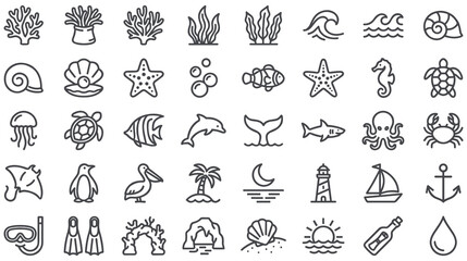 Marine sea life ocean creatures and nautical icon set. © GW