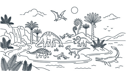 Dinosaur landscape prehistoric era scene nature. © GW