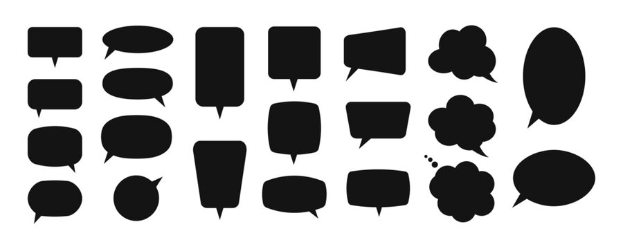 Monochrome speech bubbles vector elements collection. Empty chat conversation cloud set.