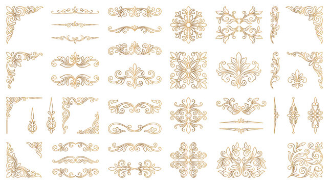 Golden ornate swirly decorative elements and borders.