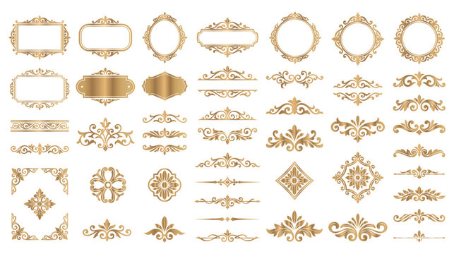Set of elegant golden vintage ornamental frame borders.
