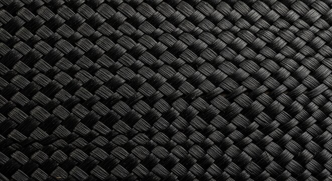 Abstract pattern of black braided rope fabric.