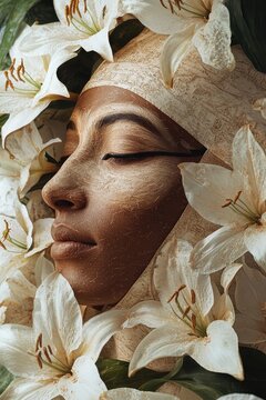Heket the Egyptian Goddess of Fertility Surrounded by Blooming Lilies in Mythological Rebirth Scene