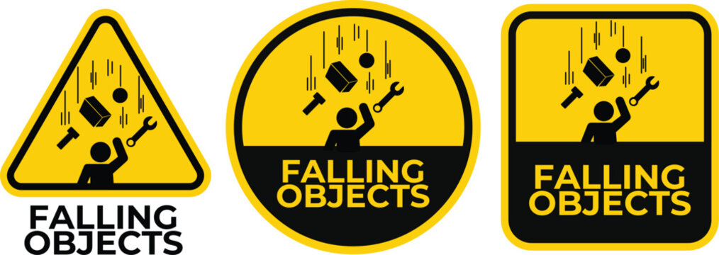 Falling Objects Warning Sign Collection, Workplace Hazard Safety Symbol Vector Set
