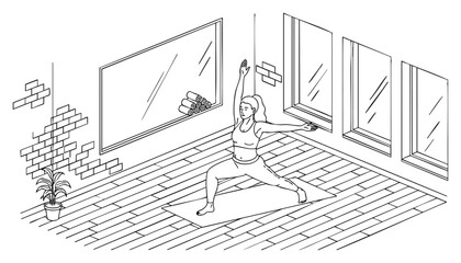 Fototapeta premium Charming hand-drawn child meditating near a sunlit window with a playful cat, concept for mindfulness, relaxation techniques, and mental wellness illustrations for children's books, educational