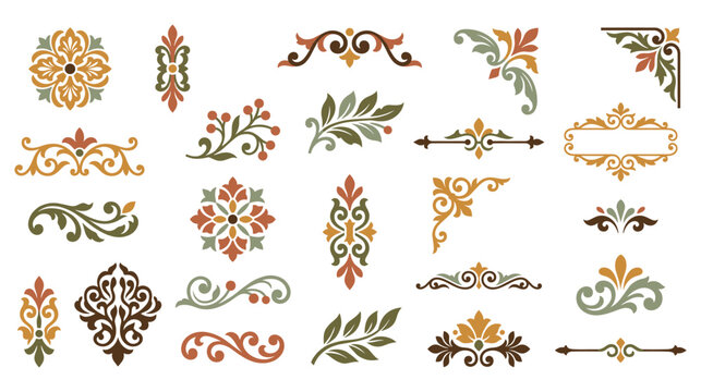 Vintage ornament elements, retro floral decorations and frames.