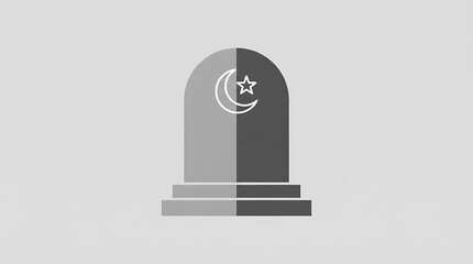 Obraz premium Minimalist Islamic Crescent Moon and Star Symbol on Modern Grave Marker in Cemetery