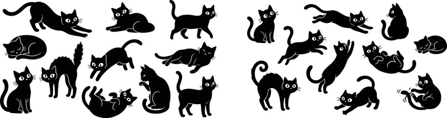 Naklejka premium Spooky black cats collection for halloween day decorations and festive designs