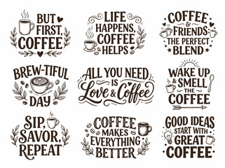 Fototapeta premium Set of coffee quotes and slogans