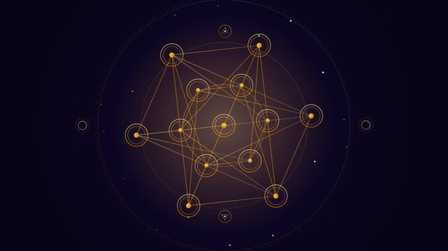 Golden sacred geometry Metatrons cube rotating on dark background spiritual esoteric animation loop
