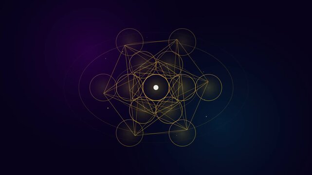 Golden sacred geometry rotating on a dark background for meditation.