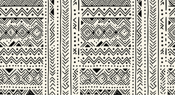 African Mudcloth Tribal Geometric Vector Background