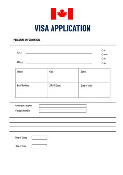 Canadian visa application form with fields to fill in