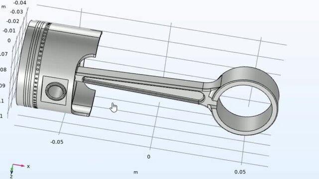Piston and connecting rod of motorcycle, car engine.
Video of engineering 3d modeling with rotation.
Technical machine computer cad analysis of steel mechanical part. Technology mechanic design.