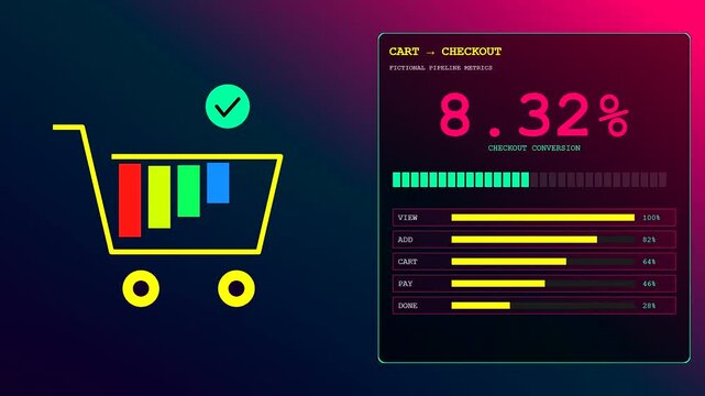 This digital interface displays a Conversion Rate Tracker showing sales pipeline metrics and shopping cart analytics for optimizing ecommerce business performance.