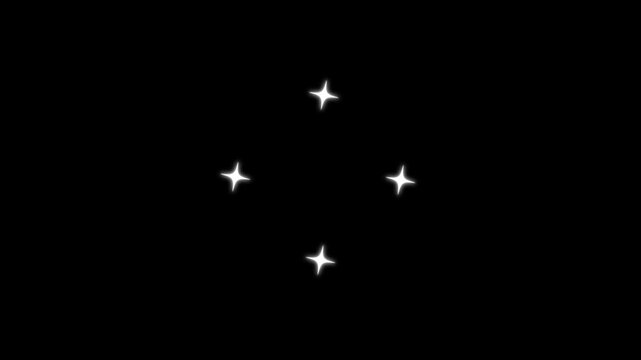 White cartoon twinkle star glitter sparkle animation, cute blinking stars flat vector doodle style motion graphics, glowing star light effect designed for black screen background video 4k