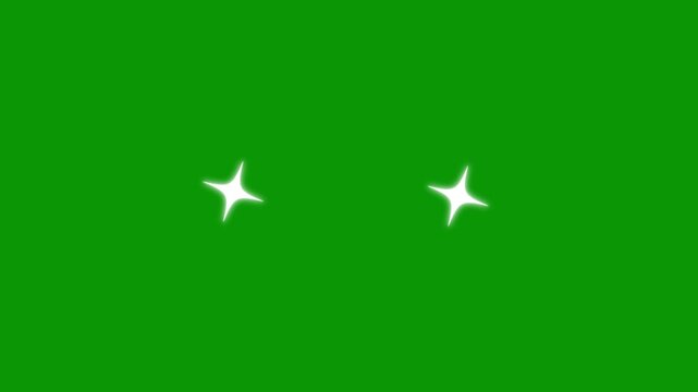 White cartoon twinkle star glitter sparkle animation, cute blinking stars flat vector doodle style motion graphics, glowing star light effect designed for green screen background video 4k