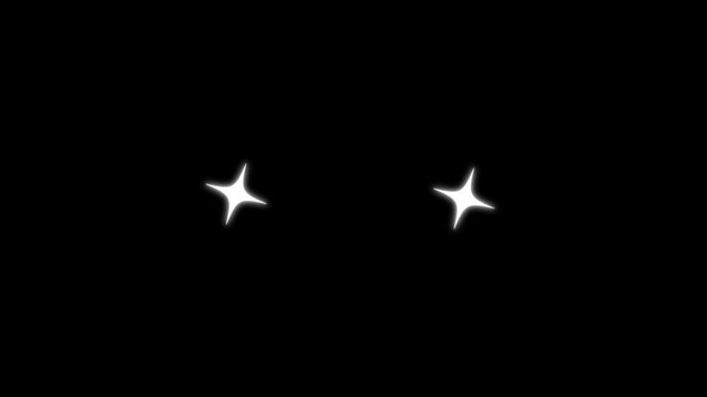 Flat vector doodle sparkle animation, white cartoon blinking stars shining light effect, cosmic night sky twinkle elements, seamless loop festive overlay for video creator, 4k black screen background,