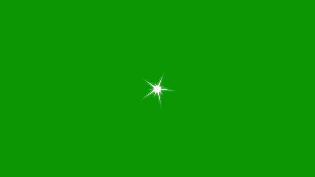 Magical white cartoon star twinkle animation, flat vector blinking shining light twinkling effect glowing on green screen background, starry sky festive overlay 4k loop video,