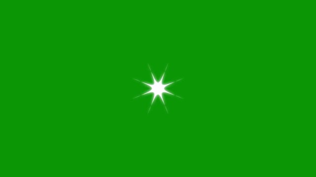 Single twinkling stars animation, fast line glitter motion, white cartoon blinking stars, vector doodle sparkle, glowing light trails, 2d shining twinkle effect on green screen background, 4k video