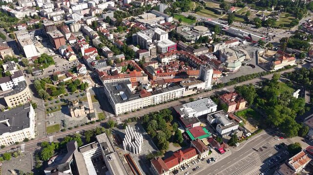 Drone Shot of Banja Luka City Center, Republika Srpska, Bosnia and Herzegovina on Sunny Day