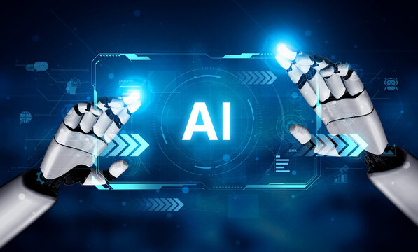 A self-aware AI assistant displays its central processing hub on a futuristic interface. This generative technology demonstrates its capabilities in machine learning and data analysis. Fermion