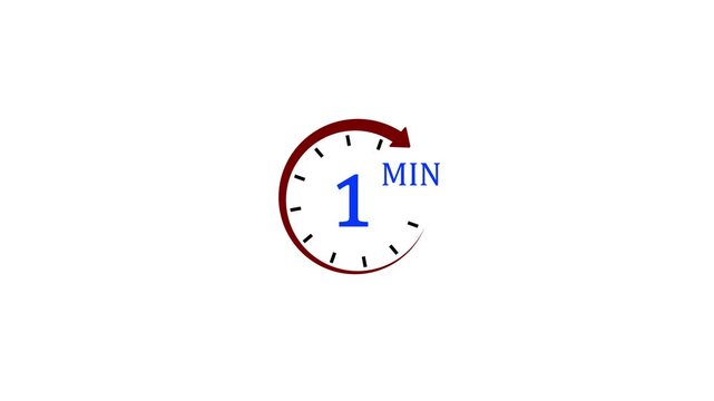 1 Min Timer Infographic Animation with Circular Arrow and Clock Dial Representing One Minute Countdown Waiting Time Quick Workout Challenge or Limited Time Offer Isolated on White Background Loop.