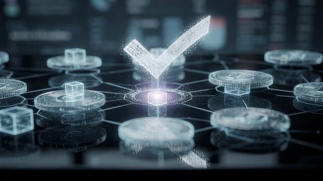 Medium shot of private placement tokens being settled on a blockchain platform highlighting secure transfer confirmations with the interface blurred around the transaction details.
