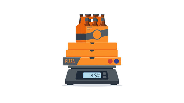 Pizza Boxes and Beer Pack on Digital Kitchen Scale
