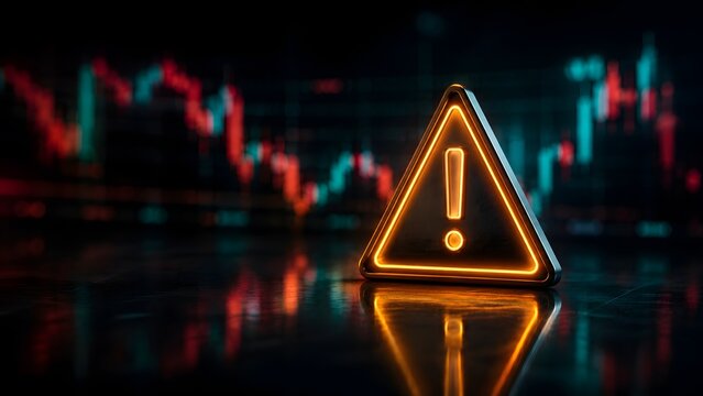 Urgent glowing warning sign symbolizing a critical financial market alert, economic crisis, or potential stock market downturn and instability.