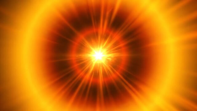 Vivid abstract motion background featuring intense pulsating orange and yellow radial rings expanding from a bright glowing center point
