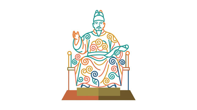 King Sejong Great Statue Linear Illustration