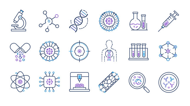 Science laboratory equipment icons collection set.