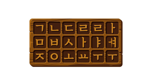 Korean Alphabet Hangul Tiles on Wooden Board