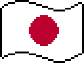 Fototapeta premium Japan national flag pixel art illustration, 8-bit retro wavy Japanese flag icon