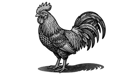 Detailed woodcut style rooster illustration. © Aulia