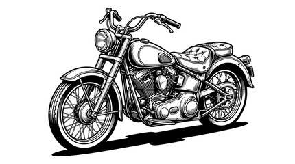 Heavyweight classic chopper motorcycle profile line art. © Aulia